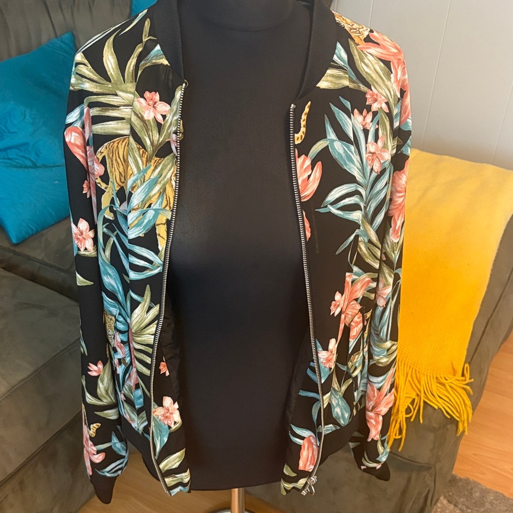 Forever 21 Black Floral Bomber Jacket